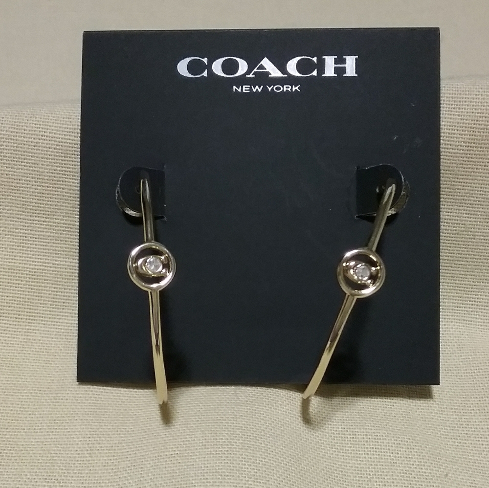 BRAND NEW COACH GOLD CRYSTAL Large Hoops Earrings - Picture 1 of 2